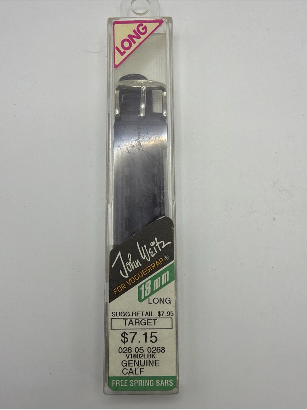 Vintage 18mm Genuine Calf Leather long Watch Band FORD logo Black John Weitz